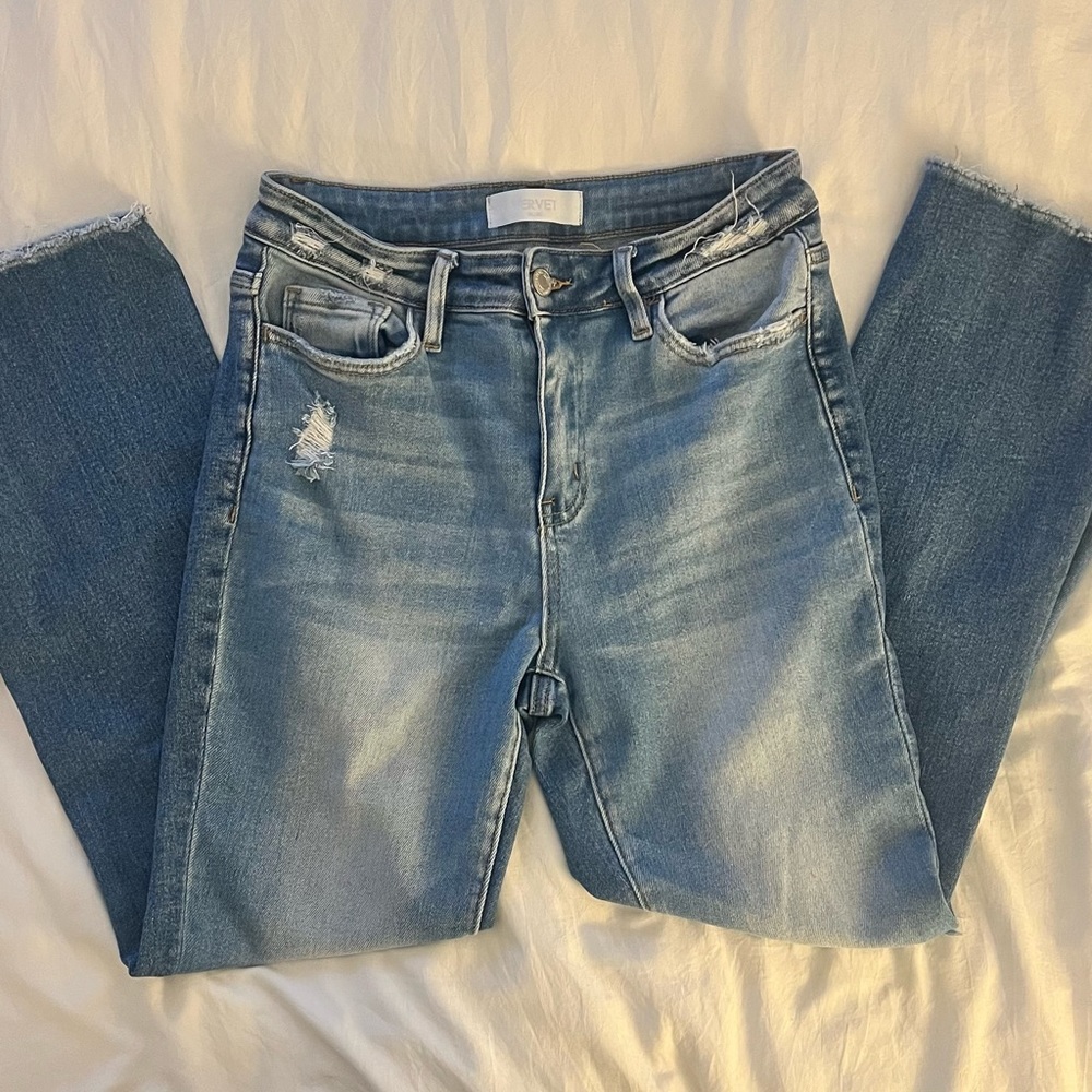 Vervet High Rise Size 27 Crop Flare Jeans Light Indigo Wash
